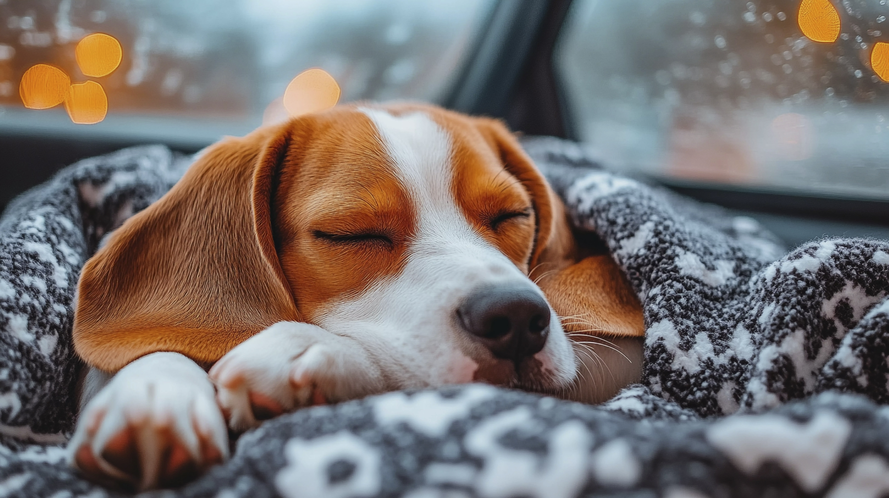 beagle wrapped up warm in blanket