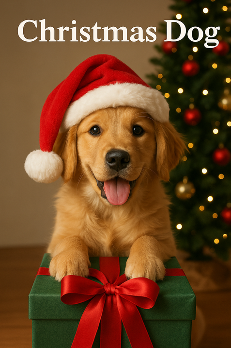 cute dog under christmas tree